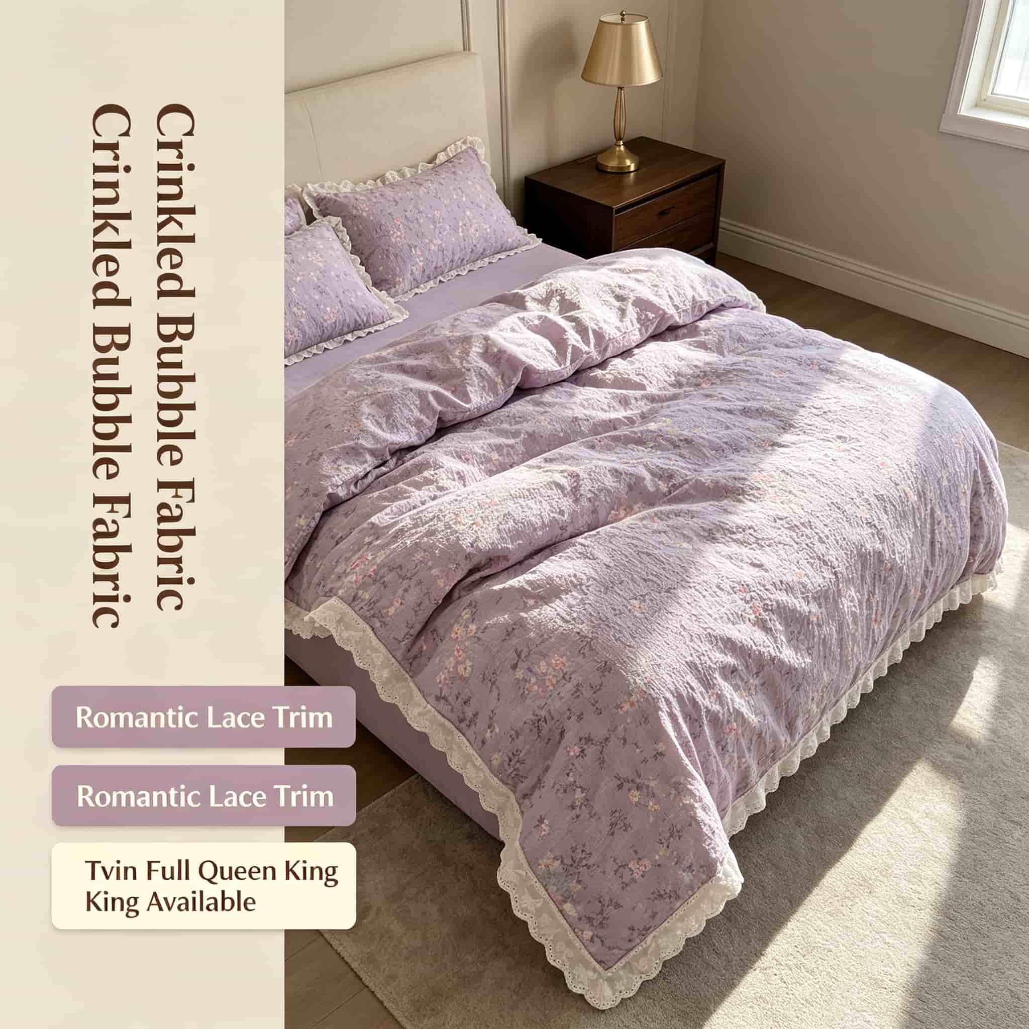 Ruffle Lace Floral Bedding Set - Aesthetic Floral Duvet Cover review and price