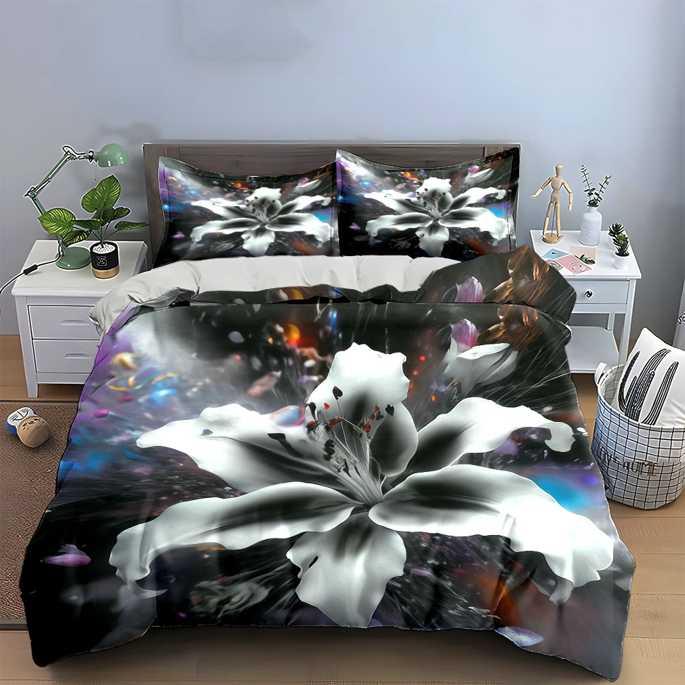 Abstract White Lily Flower Bed - Aesthetic Floral Duvet Cover review and price