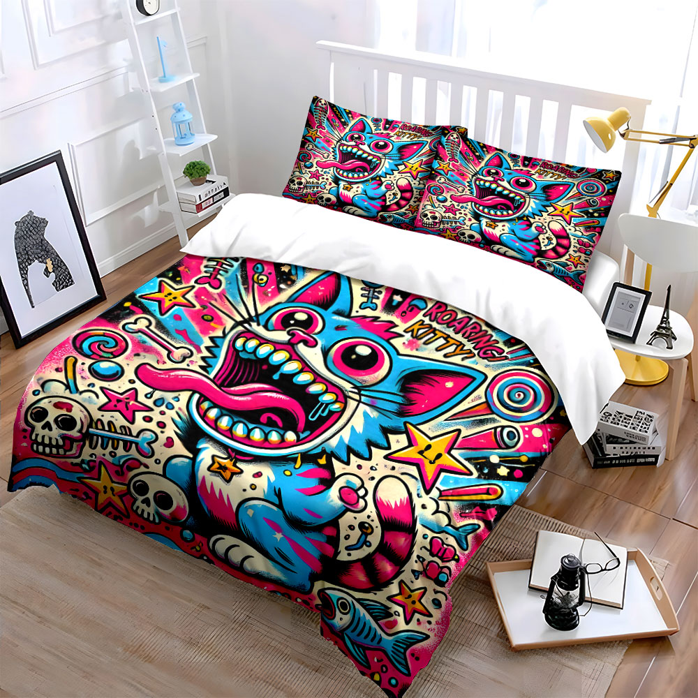 Pop graffiti style roaring cat - Duvet Cover Sets With Zipper review and price